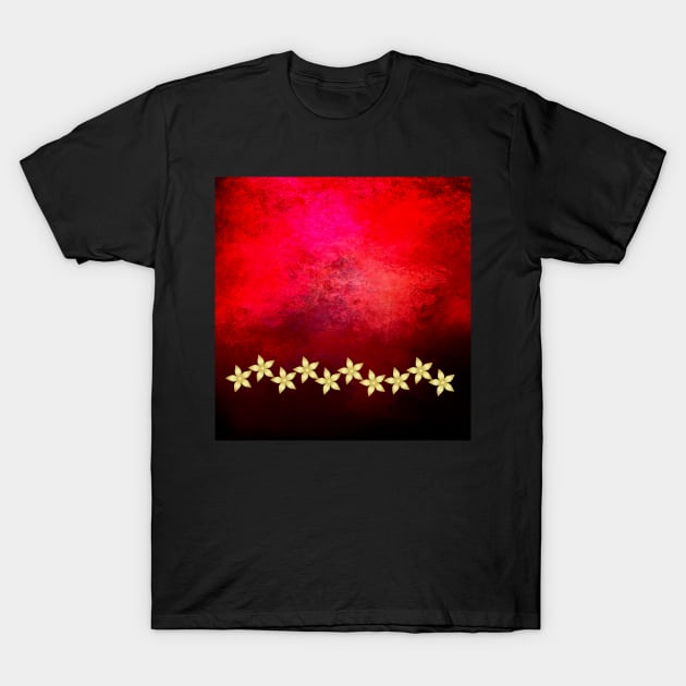 Gold flowers on bold red and black grunge texture T-Shirt by hereswendy